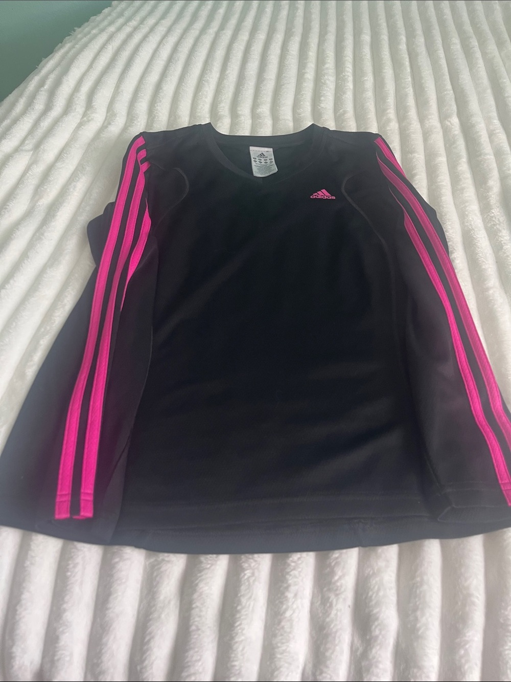 adidas Black Long Sleeve Top with Hot Pink Stripes